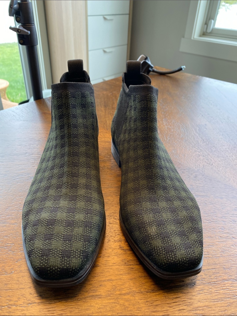 Men's Green Check Knit Chelsea Boots